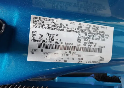 2015 Ford Focus Titanium from USA, damaged, VIN 1FADP3J27FL287249